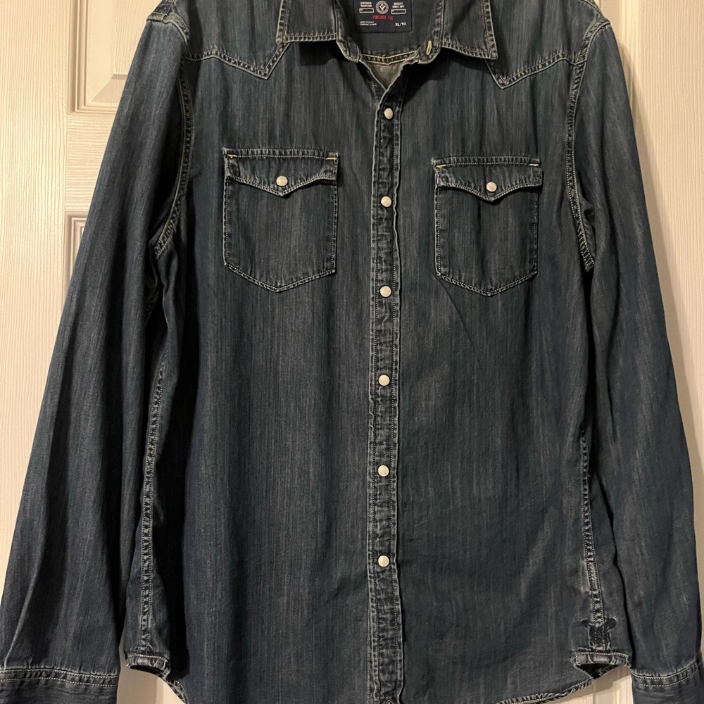 American Eagle Outfitters Dark Denim Button-Up Shirt